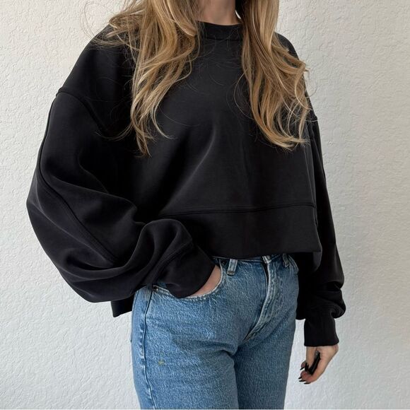 Lululemon Soft Ambitions Black Cropped Crewneck Sweater - Size XL/L - Picture 2 of 7